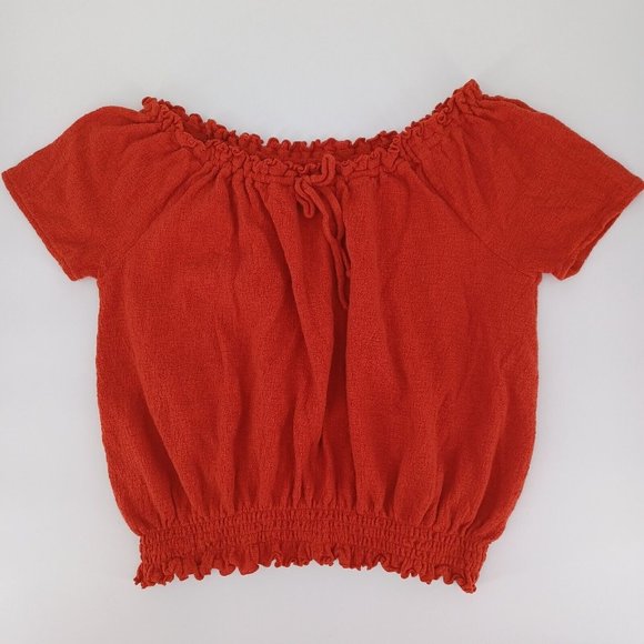 MADEWELL Sz S Frill Smock Textured Drawstring Top Round Neck Cotton Minimalism - Picture 3 of 15